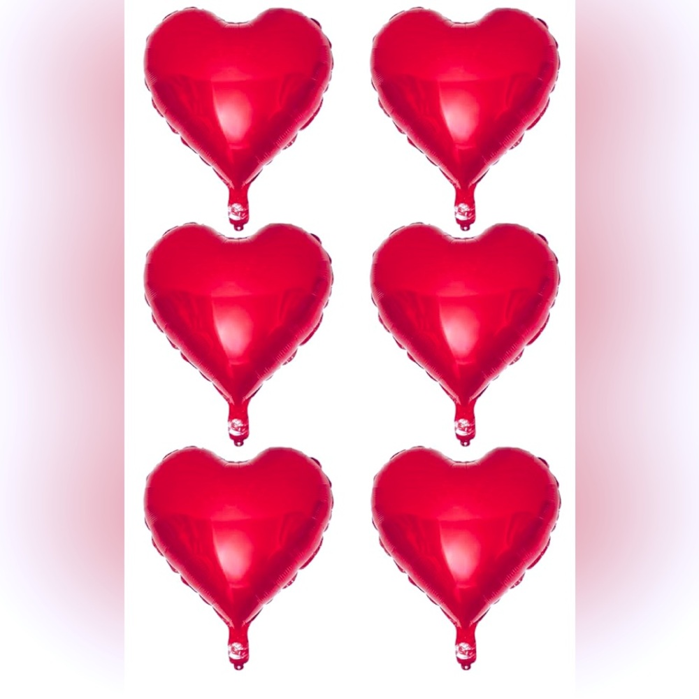 Rose Red 18 Inch Heart Shaped  Valentine’s Day Foil Uninflated Balloons 6ct